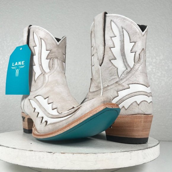 Lane Boots Shoes - NEW Lane WALK THE LINE White Cowboy Boots 10.5 Ankle Western Snip Toe Leather